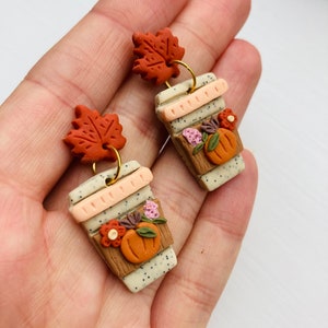 Pumpkin earrings// pumpkin spice latte earrings// Halloween earrings// autumn earrings// flower earrings// winter earrings// polymer clay ea image 4