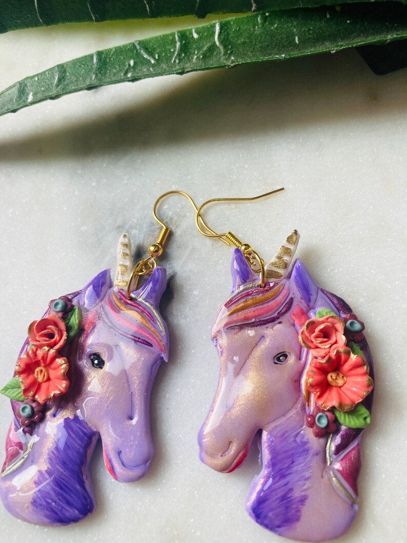 Summer earrings// animal earrings// unicorn earrings// autumn earrings// flower earrings// polymer clay earrings// summer earrings. image 4