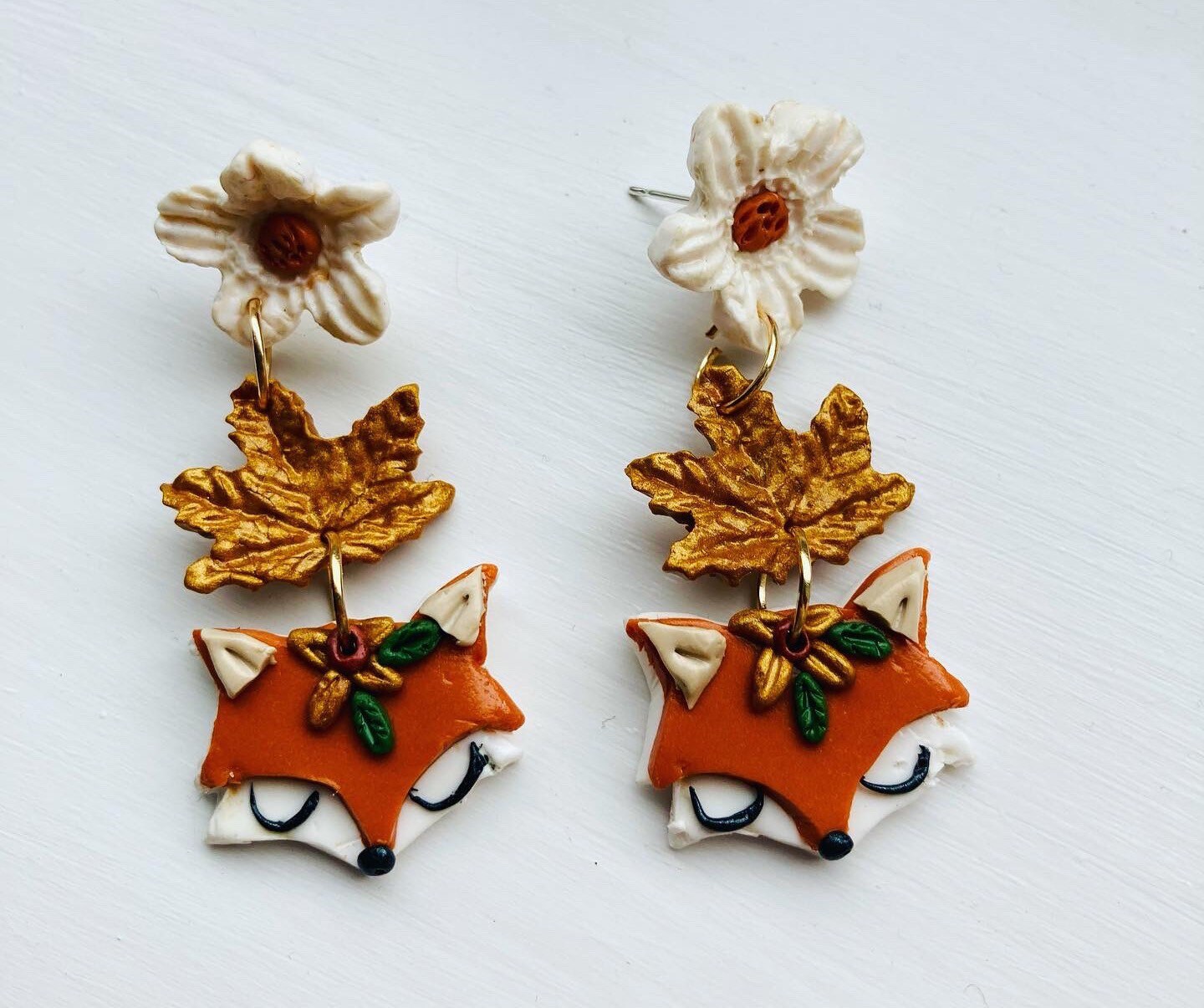 Fox Earrings// Clay Fox Earrings// Flower Earrings/ Maple Leaf Etsy UK
