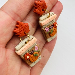 Pumpkin earrings// pumpkin spice latte earrings// Halloween earrings// autumn earrings// flower earrings// winter earrings// polymer clay ea image 2