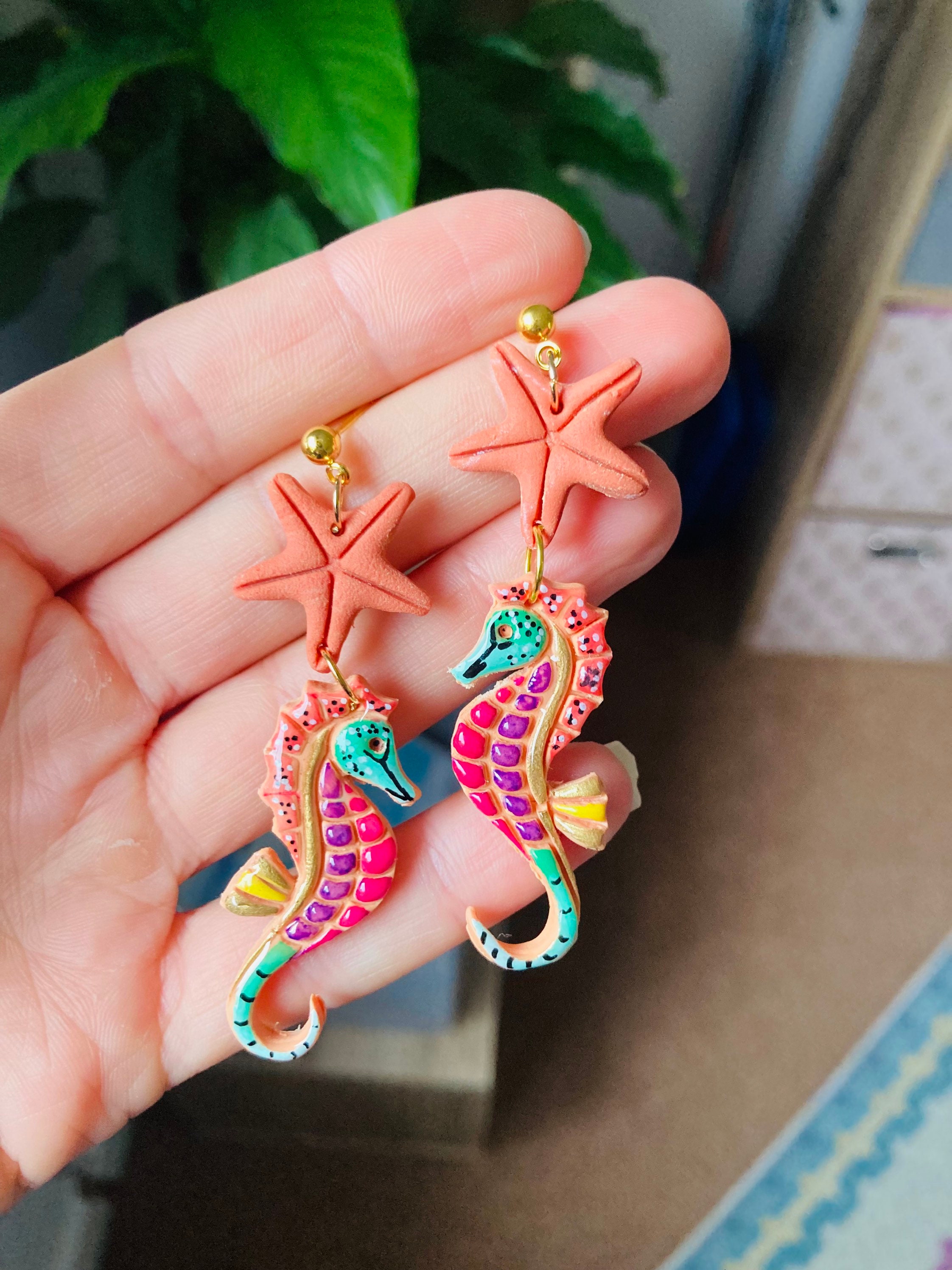 Seahorse earrings summer earrings starfish earrings spring earrings seaside earrings polymer clay earrings. Etsy Italia