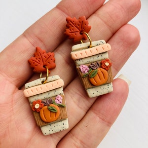 Pumpkin earrings// pumpkin spice latte earrings// Halloween earrings// autumn earrings// flower earrings// winter earrings// polymer clay ea image 8