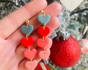 Valentines earrings// heart earrings// winter earrings// galantines earrings// polymer clay earrings.