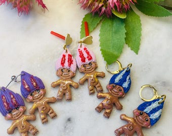 Valentines earrings// troll earrings// spring earrings// polymer clay earrings// animal earrings// 90s earringsearrings// summer earrings