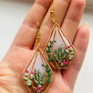 Spring earrings// Mother’s Day earrings// Easter earrings// summer earrings// terrarium earrings// cactus earrings// polymer clay earrings//