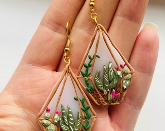 Spring earrings// Mother’s Day earrings// Easter earrings// summer earrings// terrarium earrings// cactus earrings// polymer clay earrings//