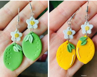 Summer earrings// spring earrings//Lemon earrings// lime earring’s//fruit earrings// clay lemon earrings// polymer clay earrings//