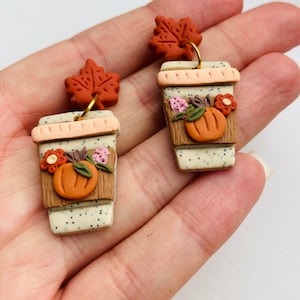 Pumpkin earrings// pumpkin spice latte earrings// Halloween earrings// autumn earrings// flower earrings// winter earrings// polymer clay ea image 6