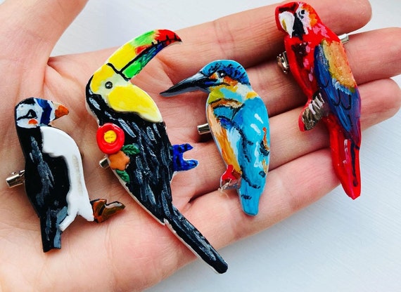 Animal Brooch Bird Brooch Polymer Clay Brooch Clay Bird