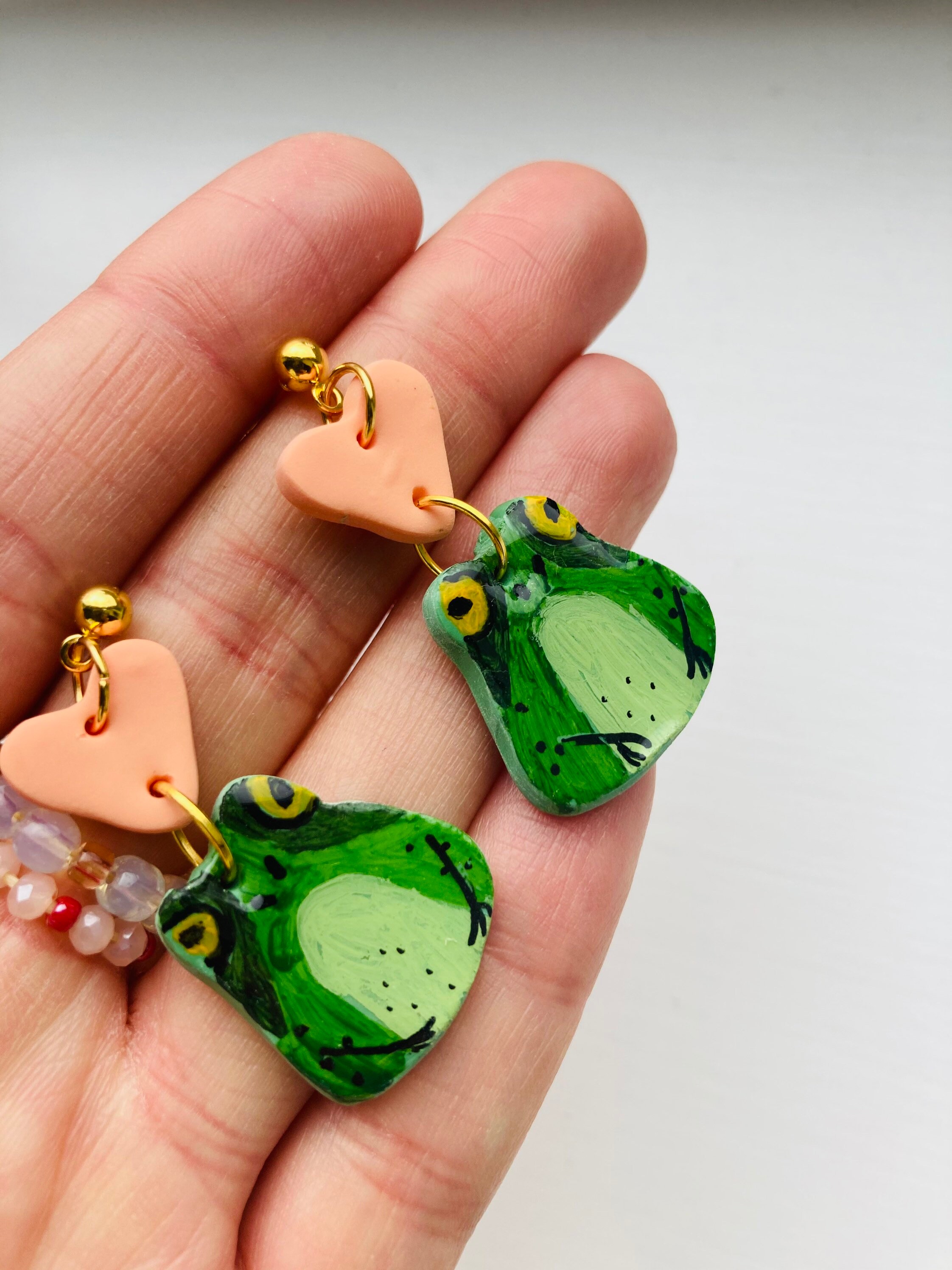 Frog Earrings// Polymer Clay Frog Earrings// Dangle Earrings// Etsy UK