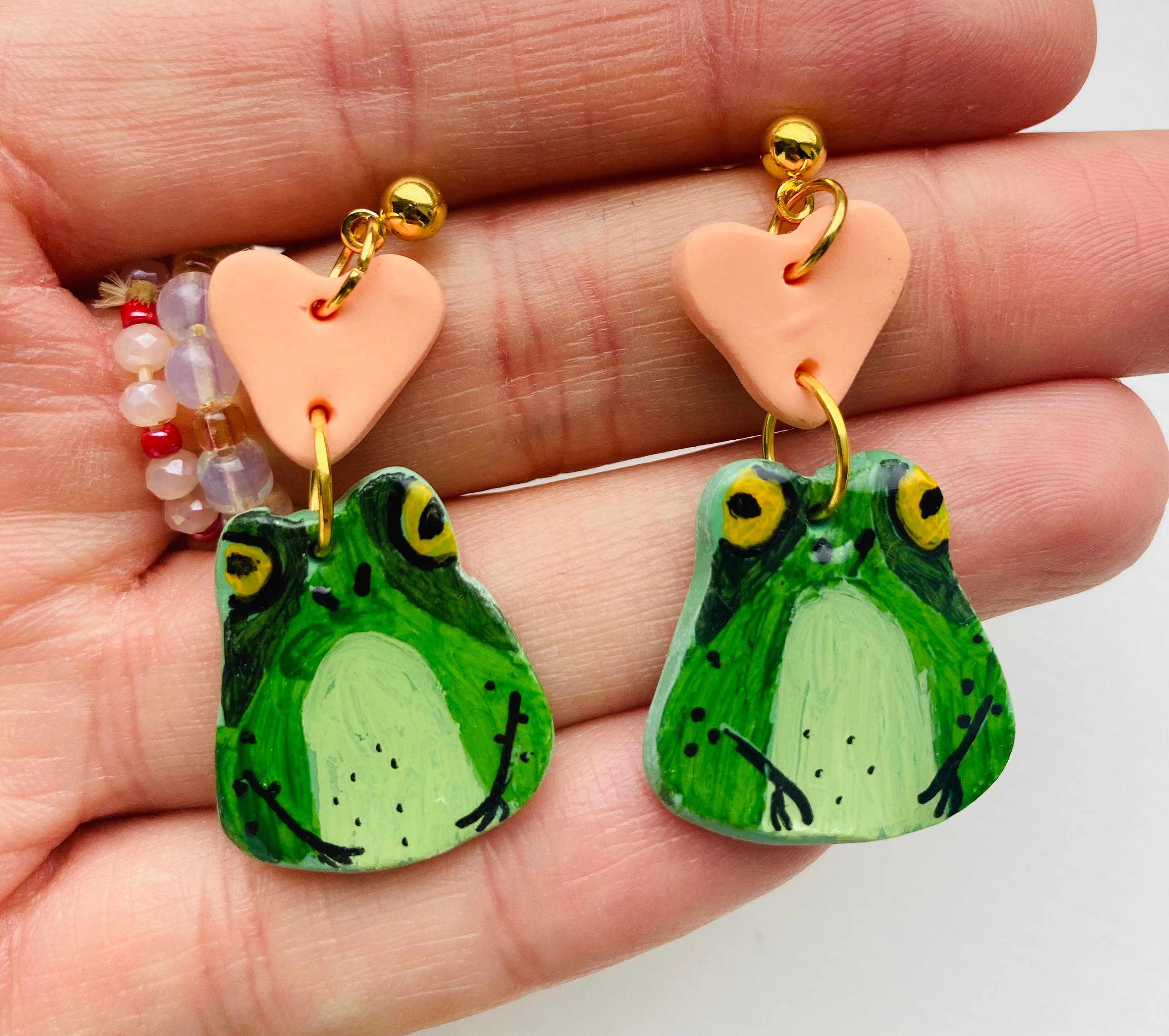 Frog Earrings// Polymer Clay Frog Earrings// Dangle Earrings// Etsy UK
