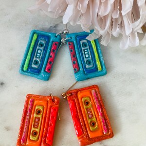 Cassette earrings// valentines earrings// animal earrings// spring earrings// polymer clay earrings// 90s earrings.