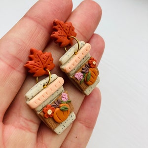 Pumpkin earrings// pumpkin spice latte earrings// Halloween earrings// autumn earrings// flower earrings// winter earrings// polymer clay ea image 3