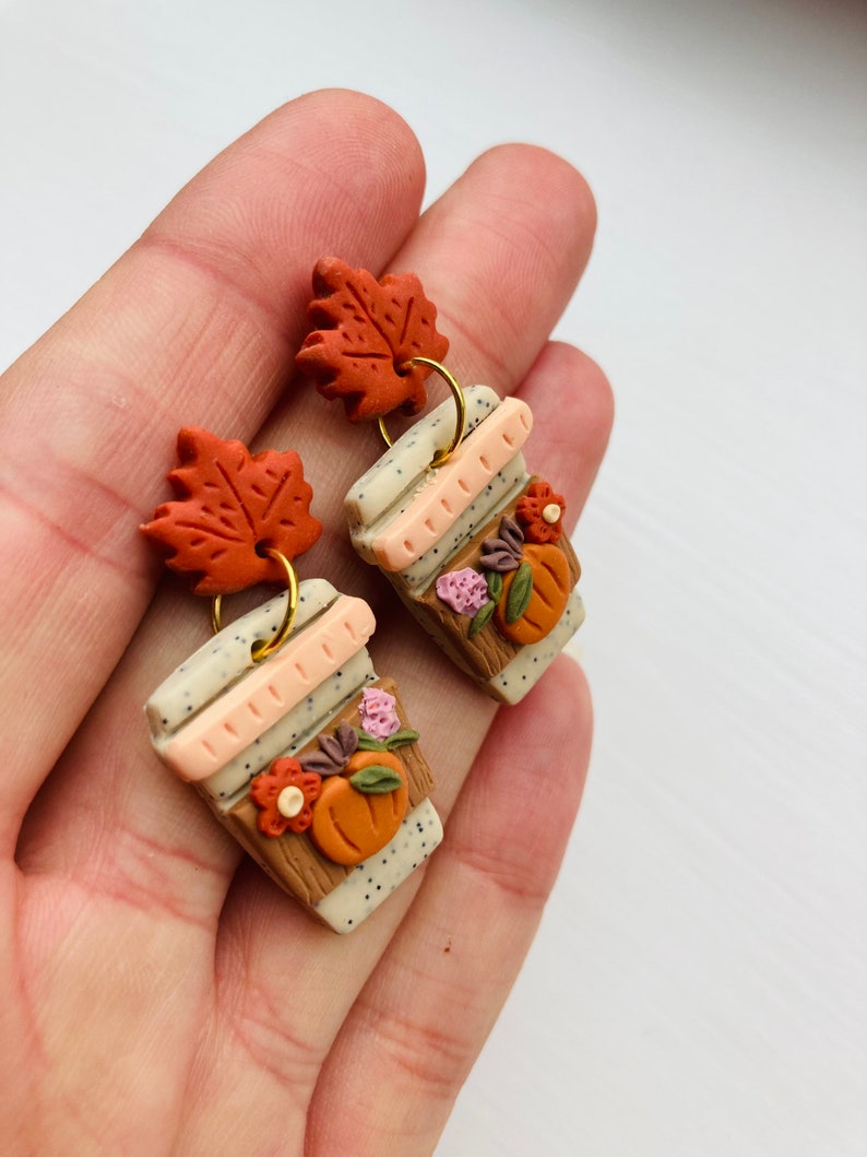 Pumpkin earrings// pumpkin spice latte earrings// Halloween earrings// autumn earrings// flower earrings// winter earrings// polymer clay ea image 3