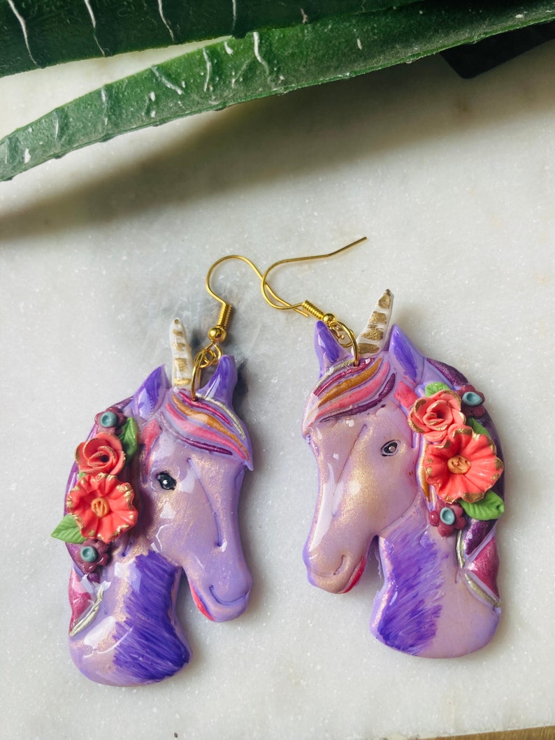 Summer earrings// animal earrings// unicorn earrings// autumn earrings// flower earrings// polymer clay earrings// summer earrings. image 1