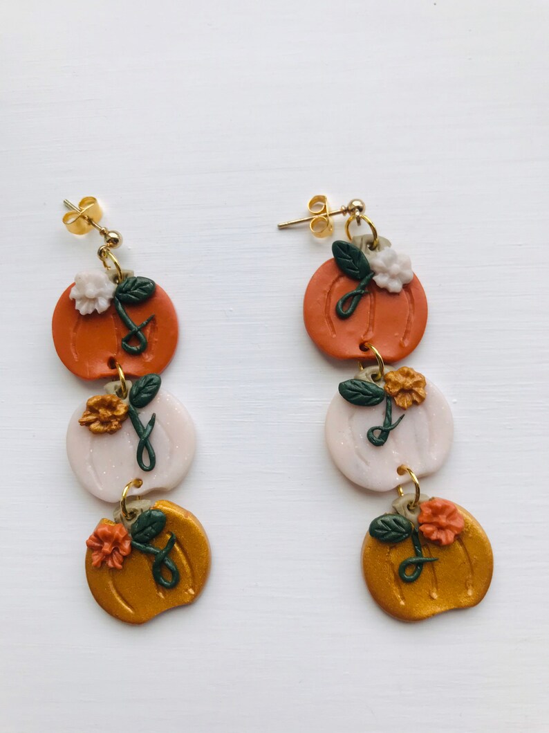 Polymer Clay Pumpkin Earrings/ Dangle Earrings/ Halloween Etsy