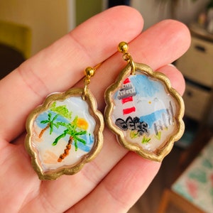 Summer earrings// seaside earrings// polymer clay earrings// picture frame earrings. image 5