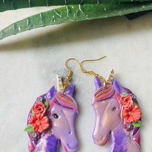 Summer earrings// animal earrings// unicorn earrings// autumn earrings// flower earrings// polymer clay earrings// summer earrings. image 3