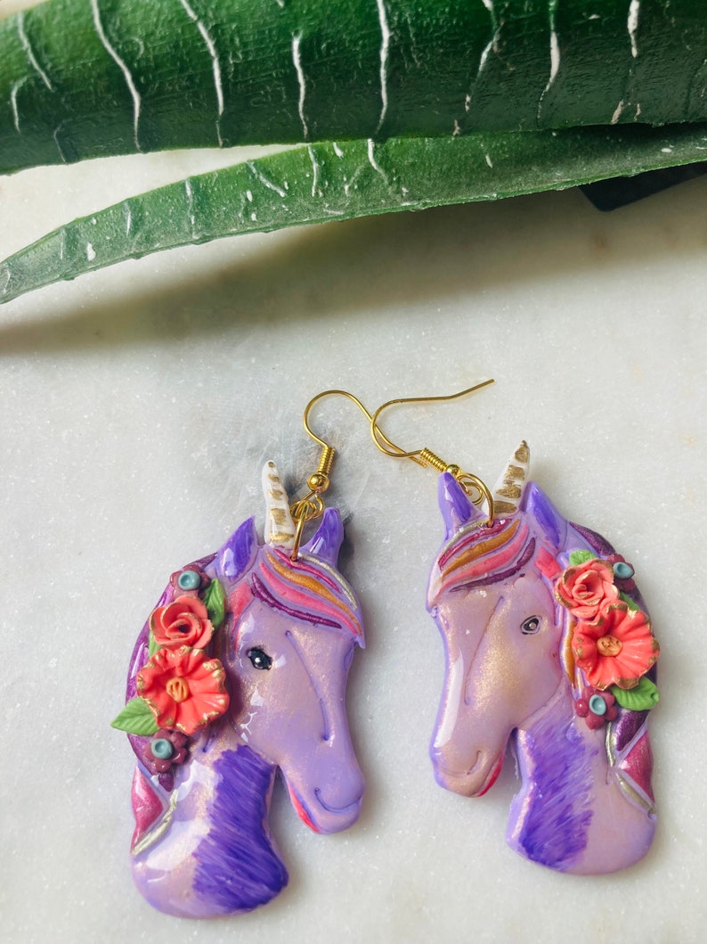 Summer earrings// animal earrings// unicorn earrings// autumn earrings// flower earrings// polymer clay earrings// summer earrings. image 3