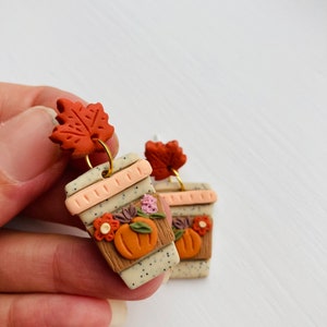 Pumpkin earrings// pumpkin spice latte earrings// Halloween earrings// autumn earrings// flower earrings// winter earrings// polymer clay ea image 5