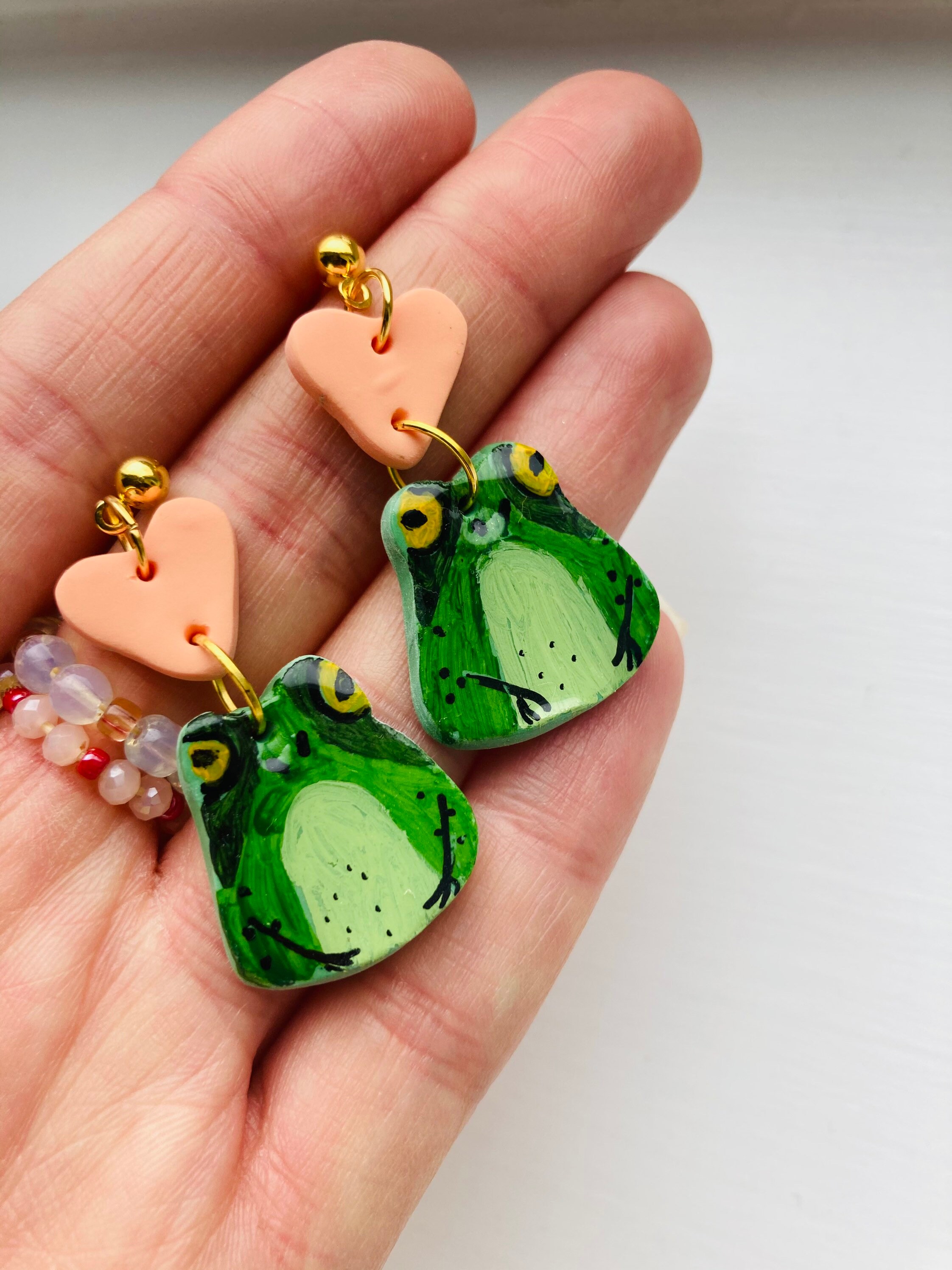 Frog Earrings// Polymer Clay Frog Earrings// Dangle Earrings// Etsy UK