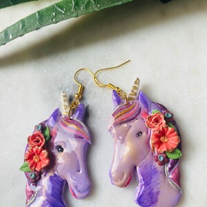 Summer earrings// animal earrings// unicorn earrings// autumn earrings// flower earrings// polymer clay earrings// summer earrings. image 2