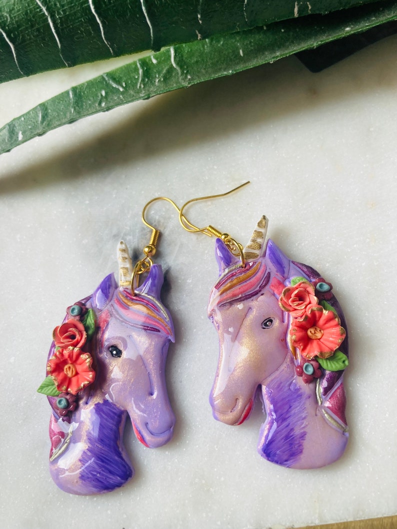 Summer earrings// animal earrings// unicorn earrings// autumn earrings// flower earrings// polymer clay earrings// summer earrings. image 2