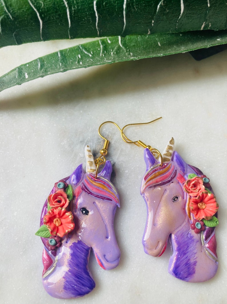 Summer earrings// animal earrings// unicorn earrings// autumn earrings// flower earrings// polymer clay earrings// summer earrings. image 6