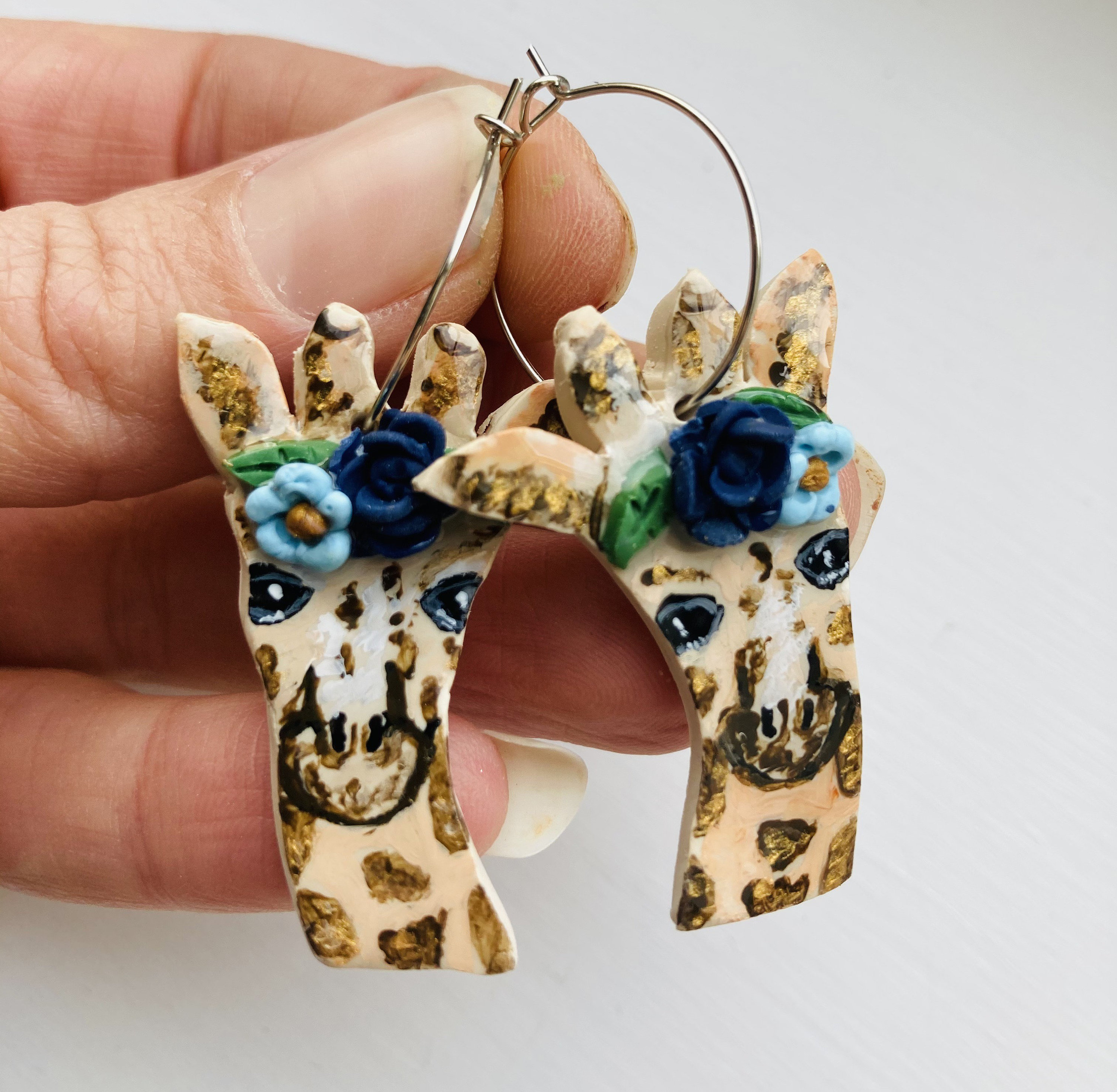 Giraffe Earrings Flower Earrings Polymer Clay Earrings