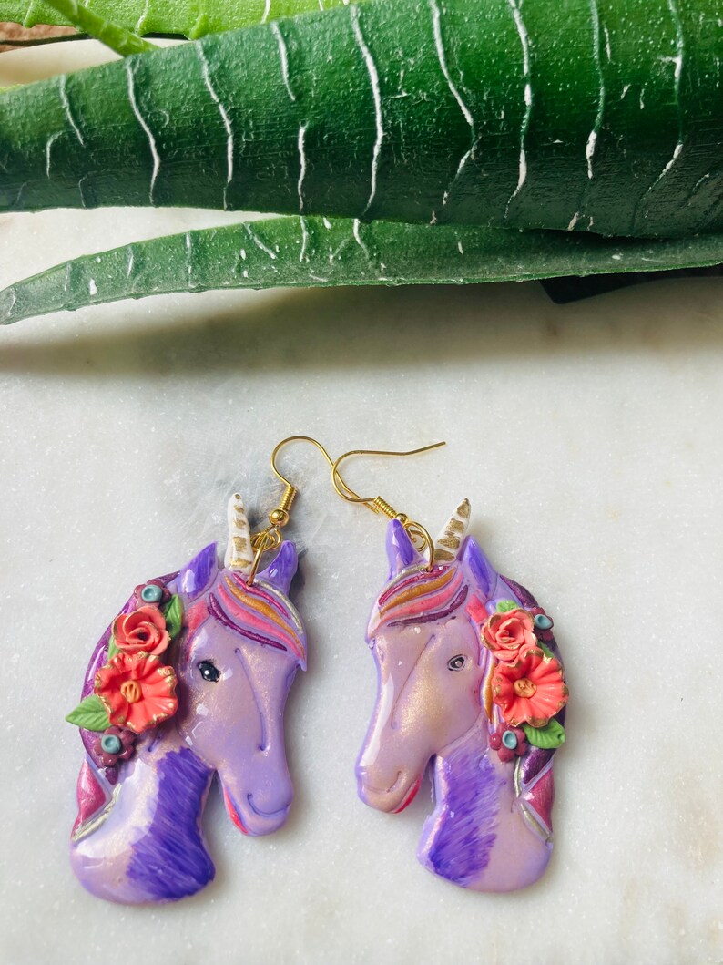 Summer earrings// animal earrings// unicorn earrings// autumn earrings// flower earrings// polymer clay earrings// summer earrings. image 8
