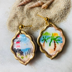 Summer earrings// seaside earrings// polymer clay earrings// picture frame earrings. image 4