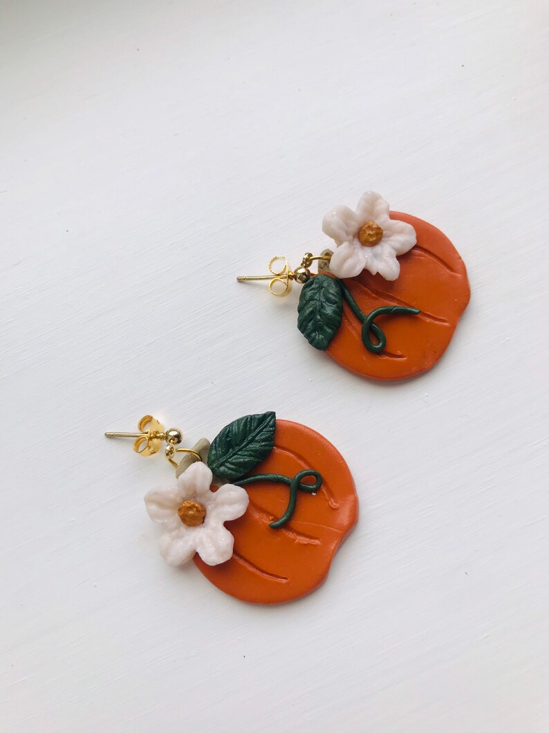 Pumpkin Earrings//polymer Clay Pumpkin Earrings// Halloween Etsy