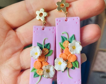 Summer earrings// spring earrings//orange earrings// fruit earrings// clay orange  earrings// polymer clay earrings//flower earrings