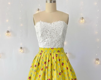1950s Strapless Blouse - Medium (6-8) - Vintage White Lace Summer Bustier
