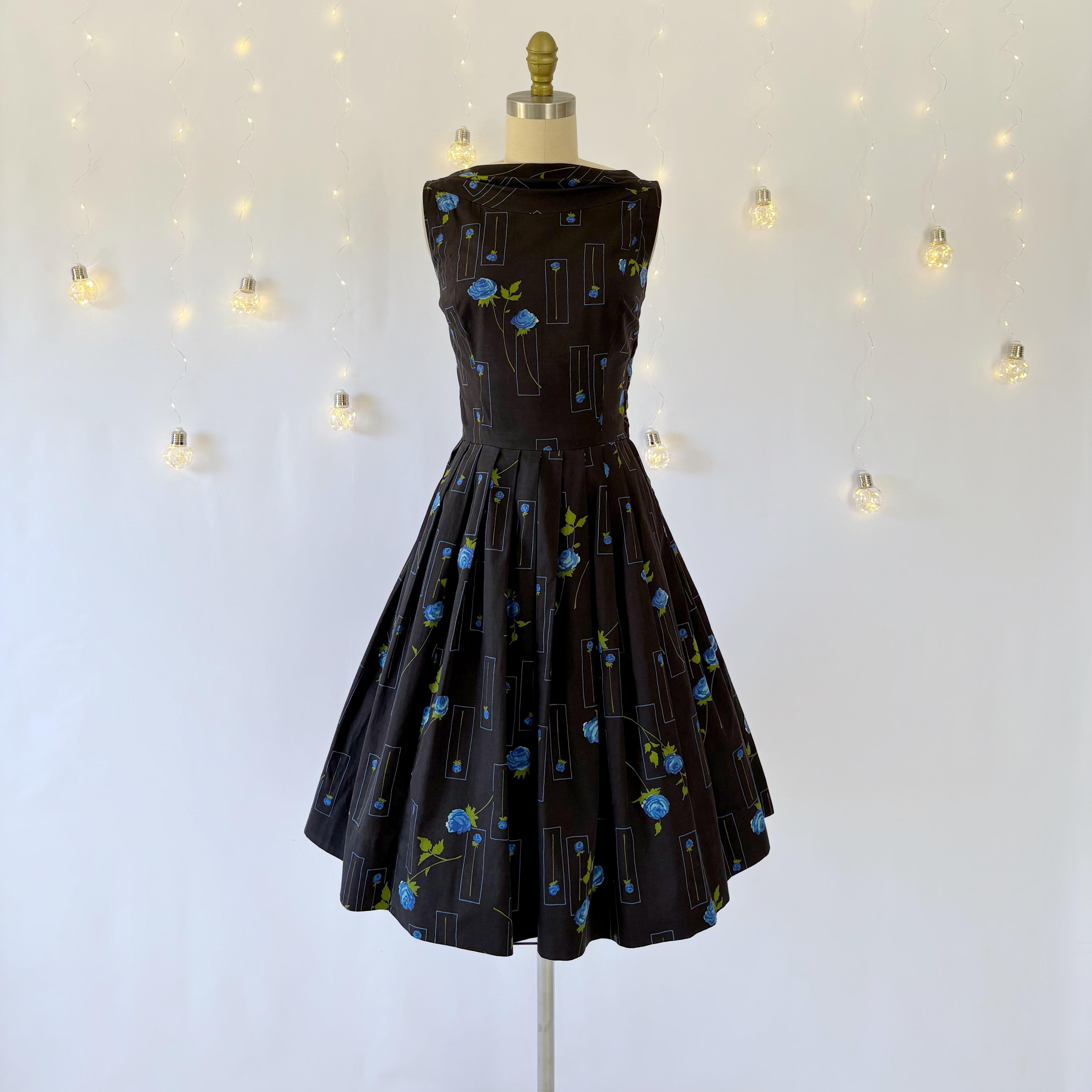 black summer dress mini 1950s Black with Pink Trim Vintage Swing Dress – Curvique Vintage