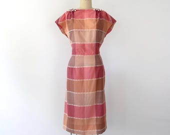 1950s Cotton Wiggle Dress - Minx Modes - Medium (6) - Pink Check Print