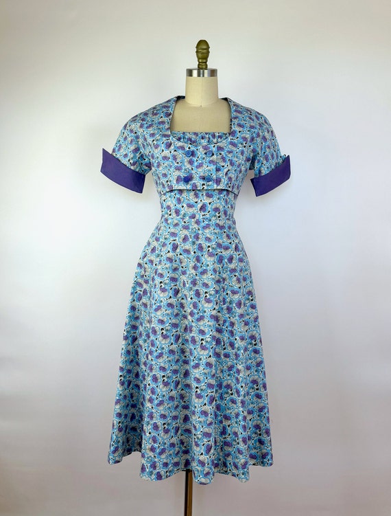 Vintage 1950's Sundress with Jacket - Blue 50s Dr… - image 2