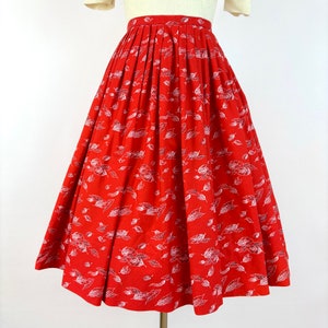1950's Autumnal Novelty Print Cotton Skirt - Vintage 50's Fit and Flare Skirt - Size Small