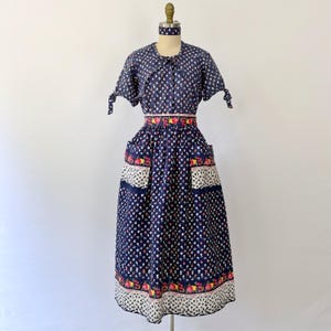 1940s Three Piece Set - Vintage Cotton Fruit Print Dress, Skirt, & Belt - Size Small