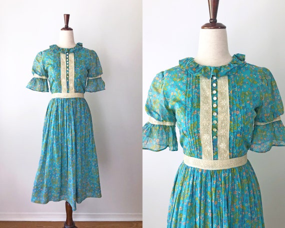 1970's Dress - Vintage 70's Midi Prairie Dress - T