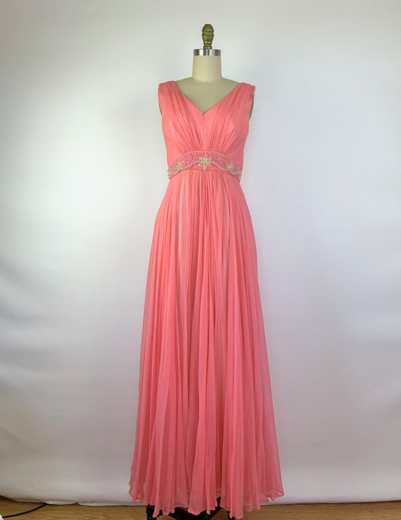 Vintage 1960's Pink Chiffon Evening Dress - 60's … - image 2