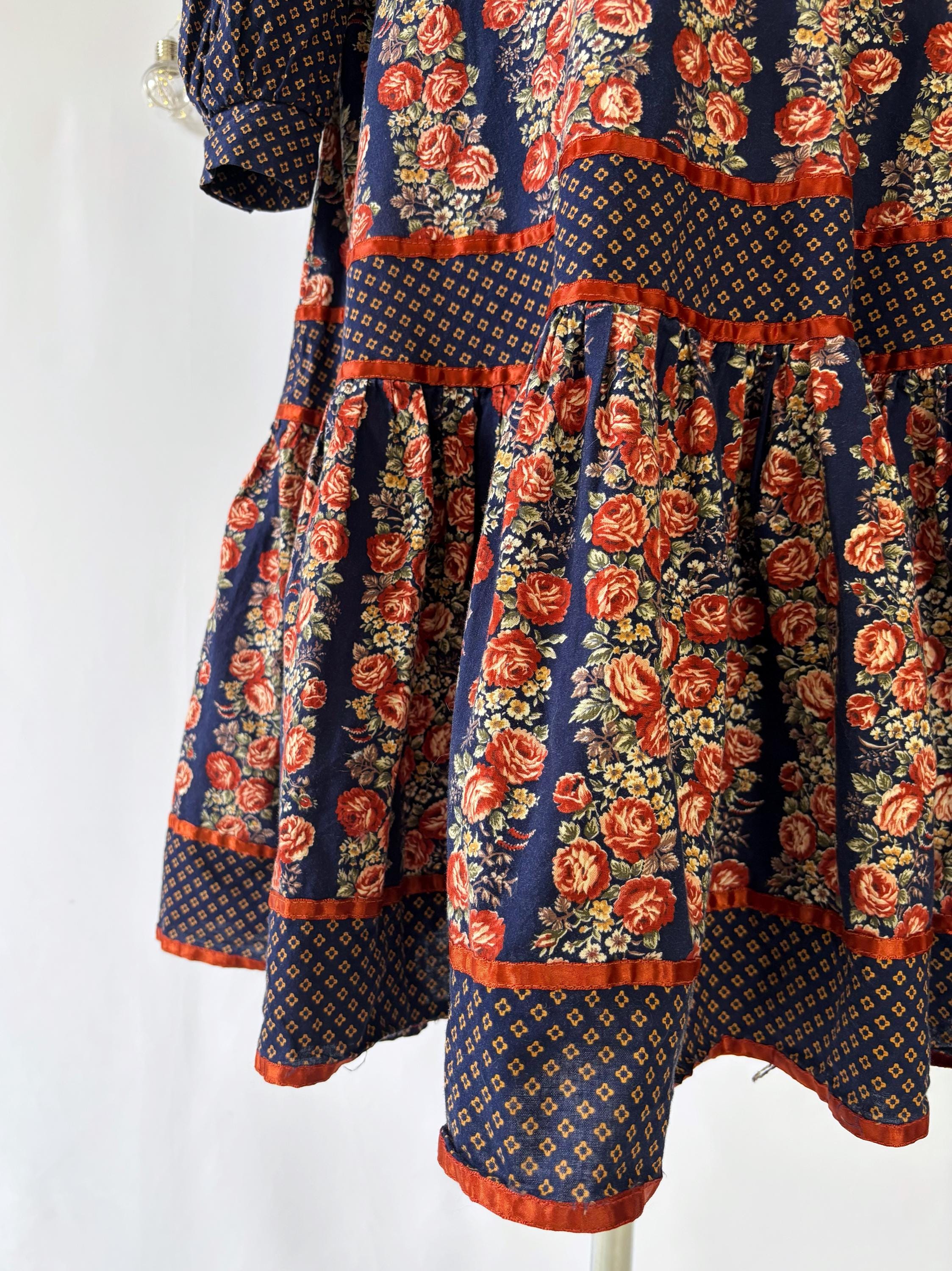 1970s Blue Gunne Sax Dress - XS - Cabbage Rose Print A-line Dress - Etsy