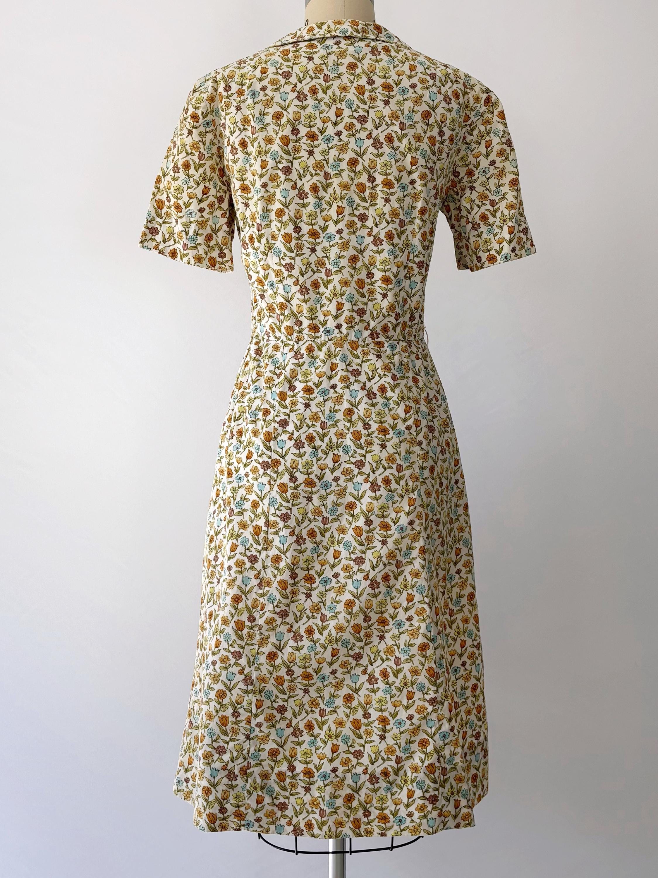 1960s Cotton Shirtwaist Dress - Size 4 Small - Botanical Floral Print - Mcmullen