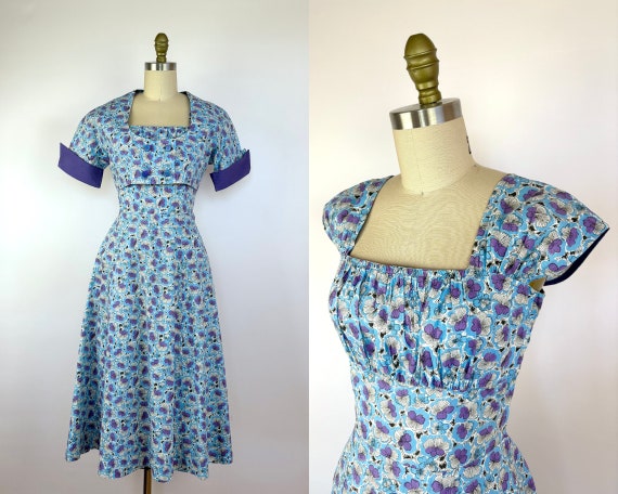 Vintage 1950's Sundress with Jacket - Blue 50s Dr… - image 1