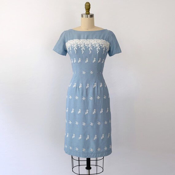 cotton wiggle dress 1980s B&W Cotton Polka Dot Wiggle Dress  3 Women