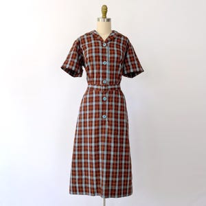 1940&#39;s/1950&#39;s Day Dress - True Vintage Late 40&#39;s/Early 50&#39;s Plaid Shirtwaist Dress - Size Large