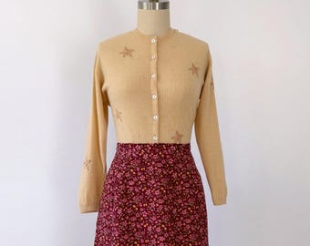 1950s Cashmere Cardigan by Ballantyne - Small Medium - Intarsia Star Sweater