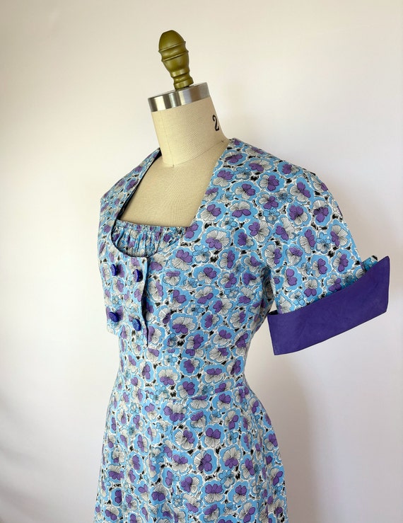 Vintage 1950's Sundress with Jacket - Blue 50s Dr… - image 4