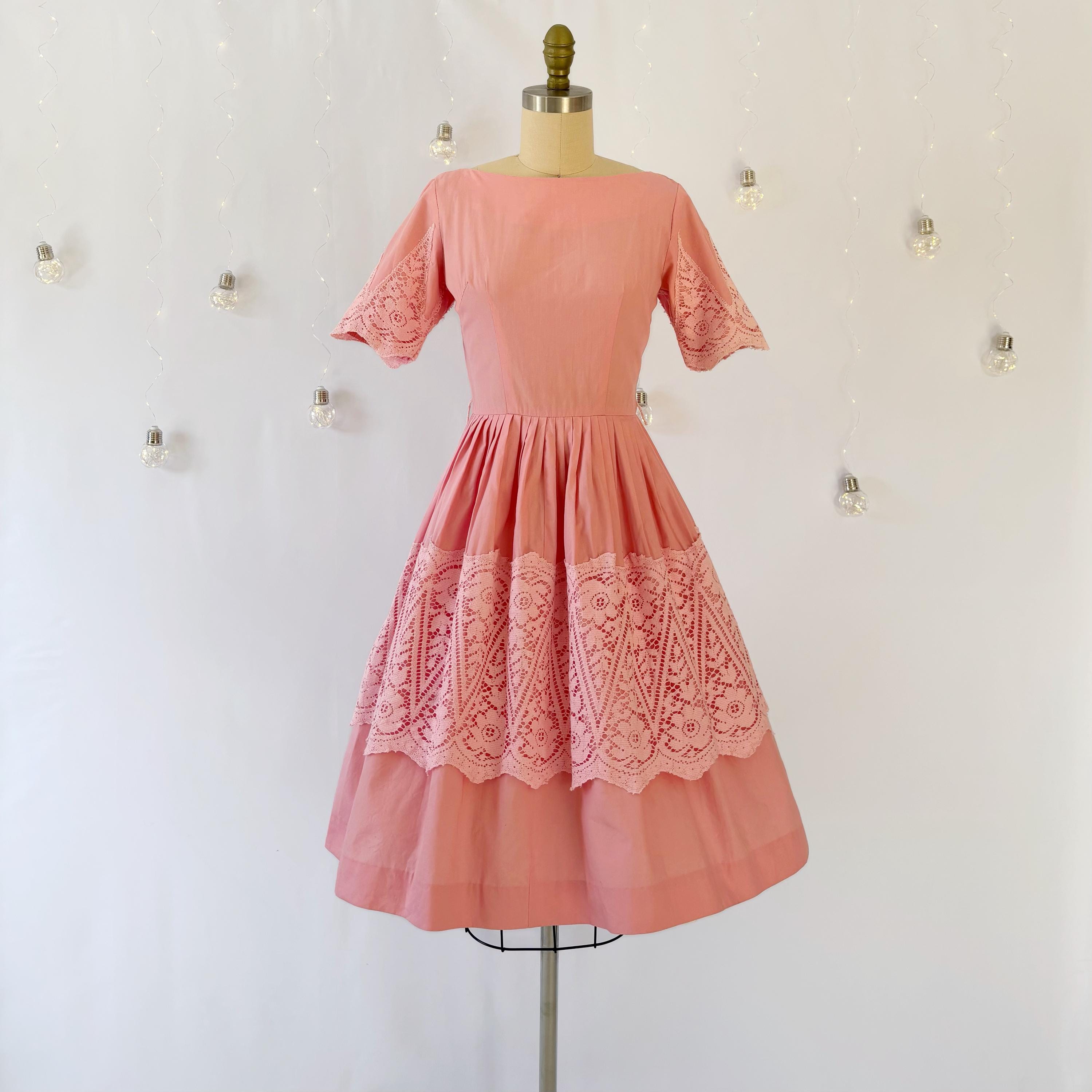 chinese dress ladies Pink 1950s Floral Lace Swing Dress main image 0