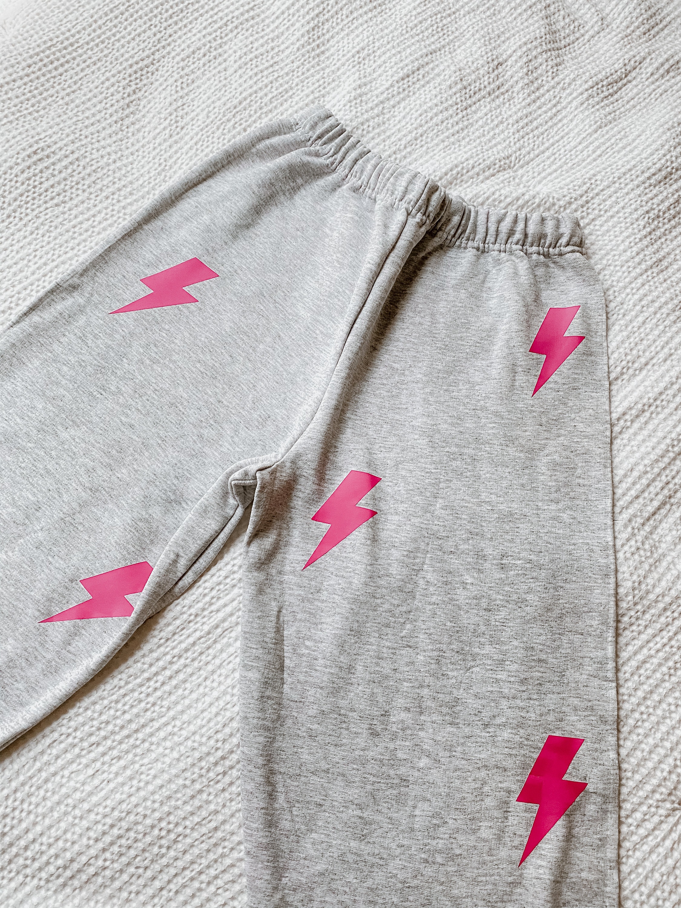 Lightning Bolt Sweatpants Gray and Pink 